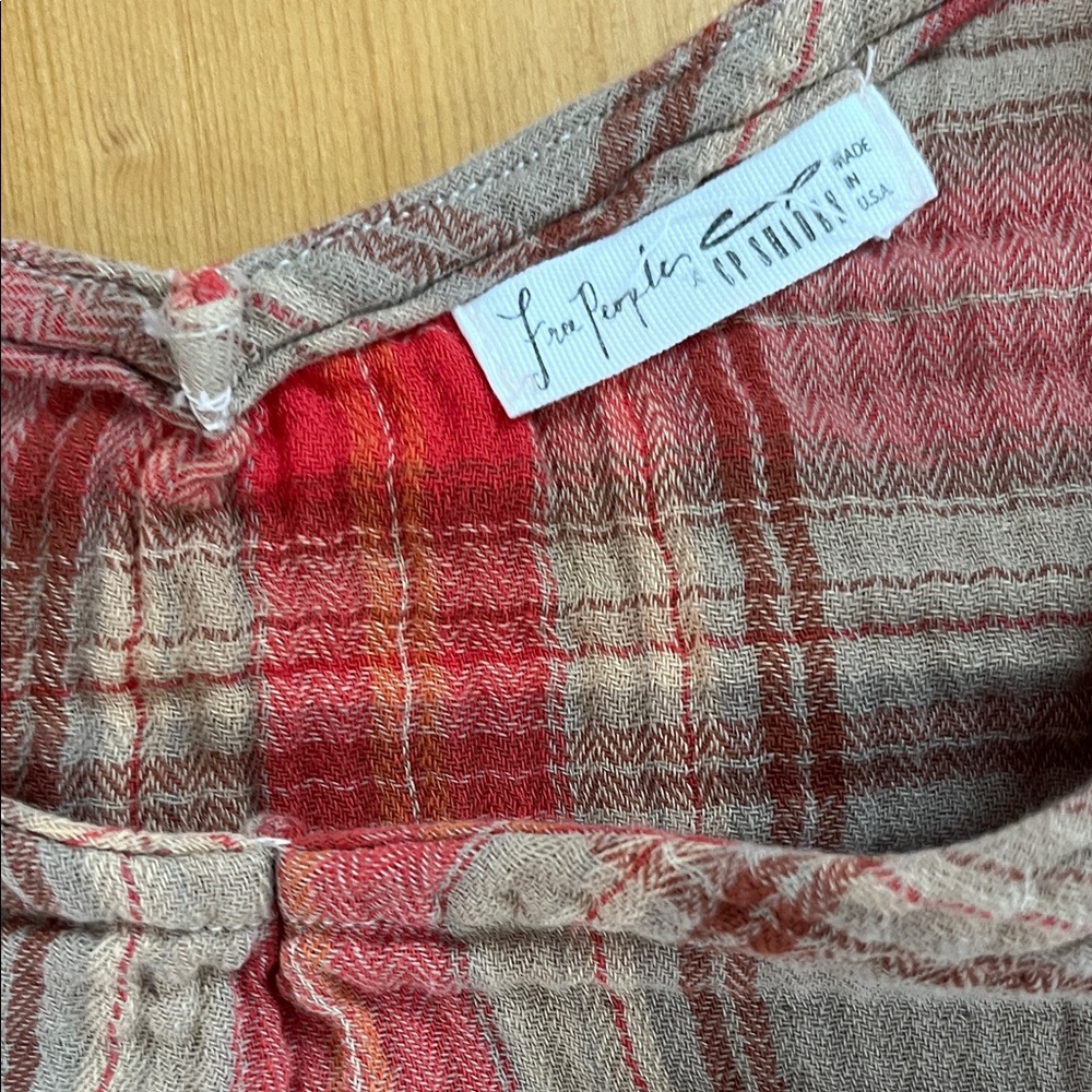 CP Shades Red and Tan Plaid Top Free People - Picture 2 of 6